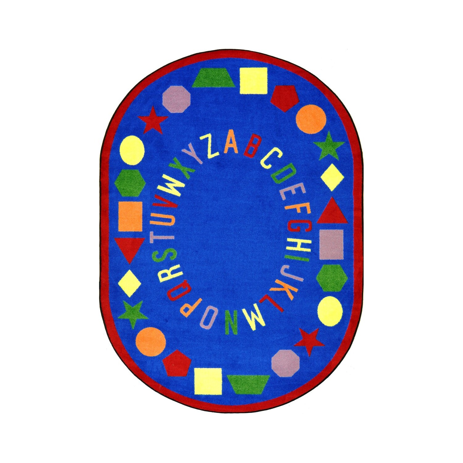 Joy Carpets First Lessons Blue 5 ft.4 in. x 7 ft.8 in. Oval WearOn Nylon Machine Tufted- Cut Pile Educational Rug
